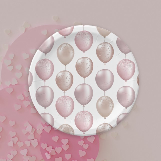 Plato De Papel Globos Rosa Cumpleaños (Subido por el creador)