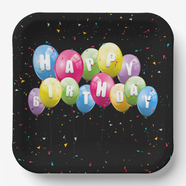 Plato De Papel Globos y Confeti para Fiesta de Cumpleaños (Anverso)