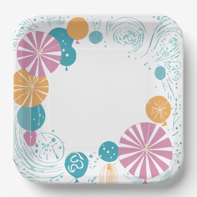 Plato De Papel globos y estrellas (Anverso)