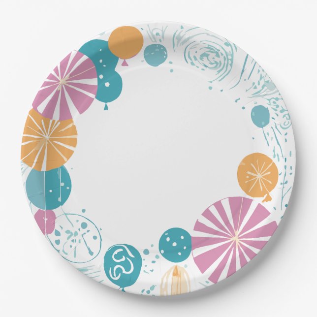 Plato De Papel globos y estrellas (Anverso)