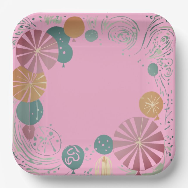 Plato De Papel globos y estrellas (Anverso)