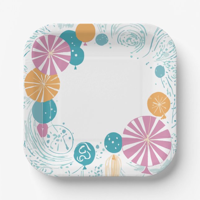 Plato De Papel globos y estrellas (Anverso)