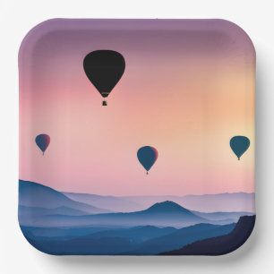 Plato De Papel Globos y montañas de aire caliente
