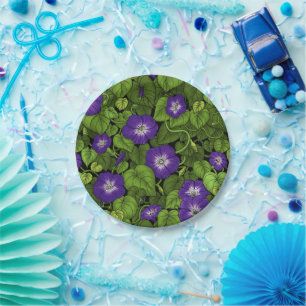 Plato De Papel Gloria matutina en morado y verde