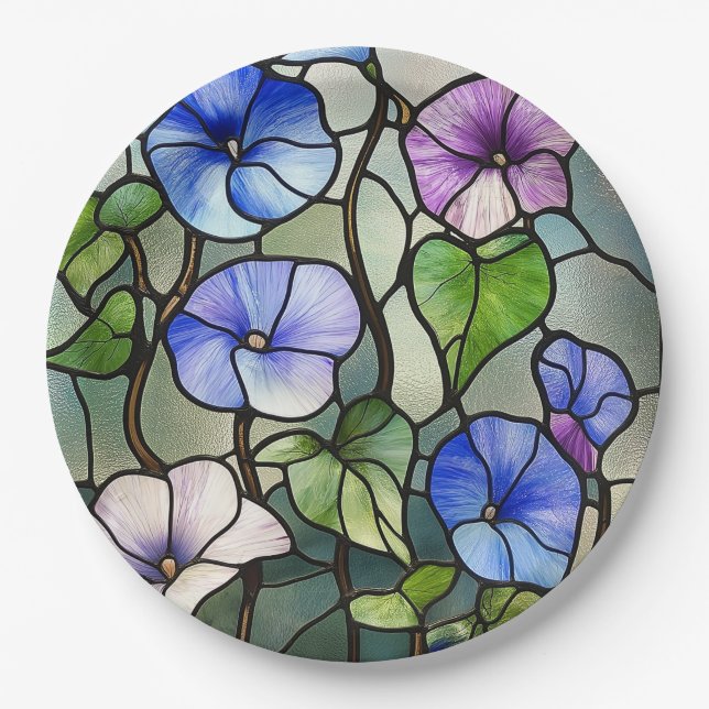 Plato De Papel Glorias matutinas de vidrio manchado (Anverso)