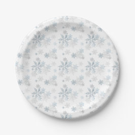 Plato De Papel Glorioso azul de invierno Wonderland Snowflake