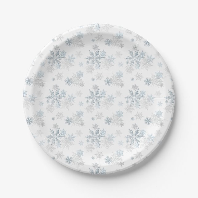 Plato De Papel Glorioso azul de invierno Wonderland Snowflake (Anverso)