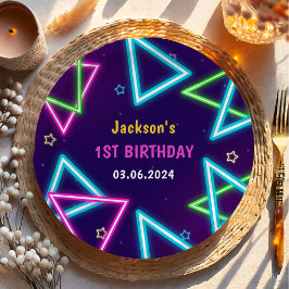 Plato De Papel Glow Neon Lights Gracias Por La Fiesta De Cumpleañ