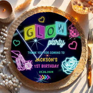 Plato De Papel Glow Neon Lights Gracias Por La Fiesta De Cumpleañ
