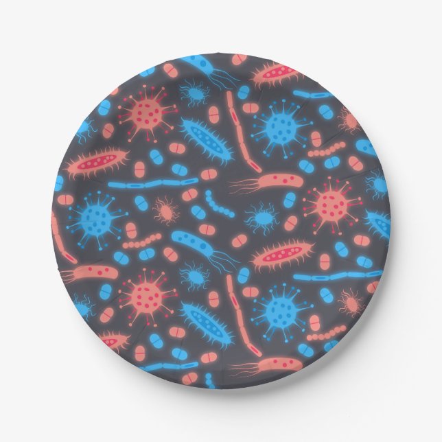 Plato De Papel Glowing Bacteria Microorganism pink blue (Anverso)