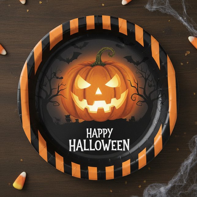 Plato De Papel Glowing Jack-O'-Lantern Spooky Happy Halloween  (Subido por el creador)