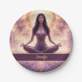 Plato De Papel Glowing Mandala Meditation Woman Custom Name      
