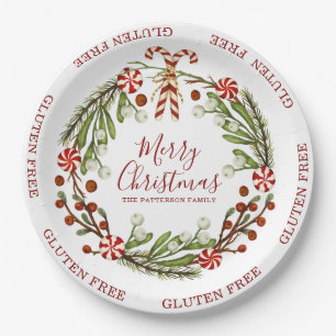 Plato De Papel Gluten Free Merry Christmas Candy Cane Floral