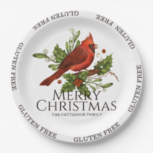 Plato De Papel Gluten Free Merry Christmas Red Cardinal Holly
