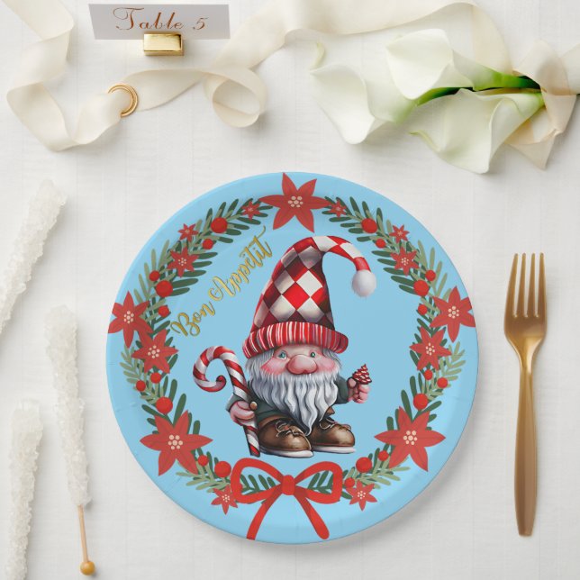 Plato De Papel Gnome Bon Appétit Holiday Plate (Boda)