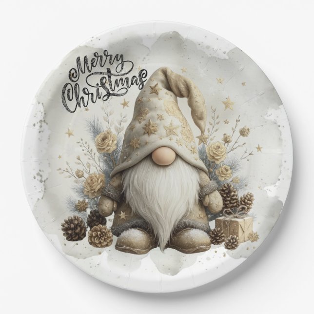 Plato De Papel Gnome Christmas Plate (Anverso)