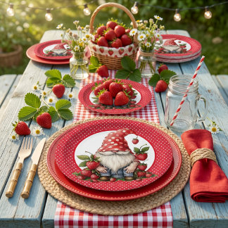 Plato de papel Gnome de fresa
