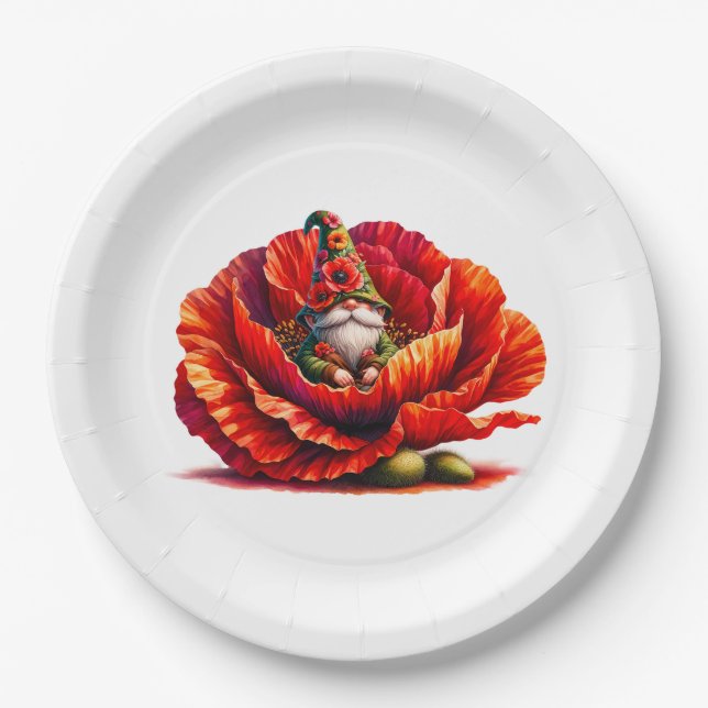 Plato De Papel Gnome de jardín de acuarela caprichosa (Anverso)