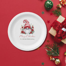 Plato De Papel Gnome de Navidad personalizado Poinsettia Fiesta