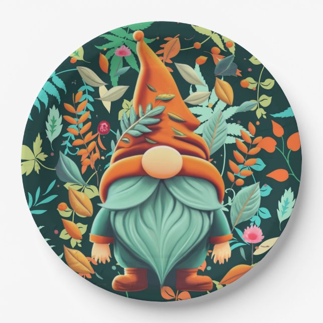 Plato De Papel Gnome de otoño (Anverso)