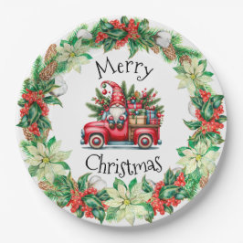 Plato De Papel Gnome en Camión Rojo lleno de regalos