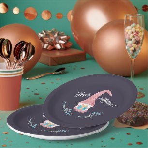 Plato De Papel Gnome escandinavo rojo con vacaciones actuales