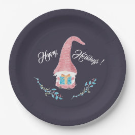 Plato De Papel Gnome escandinavo rojo con vacaciones actuales