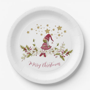 Plato De Papel Gnome Estrellas Nórdicas de Oro Verde Rojo