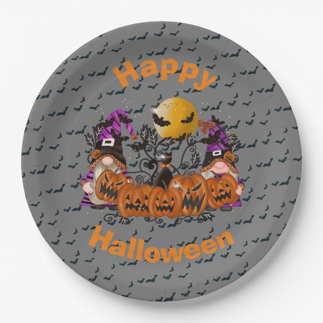 Plato De Papel Gnome gris de Halloween (Anverso)