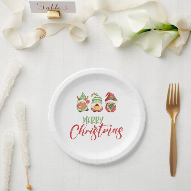 Plato De Papel Gnome Merry Christmas Plate (Boda)
