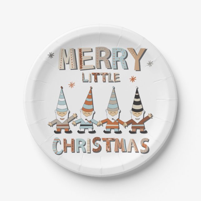 Plato De Papel Gnome Merry Little Navidades Fiesta (Anverso)