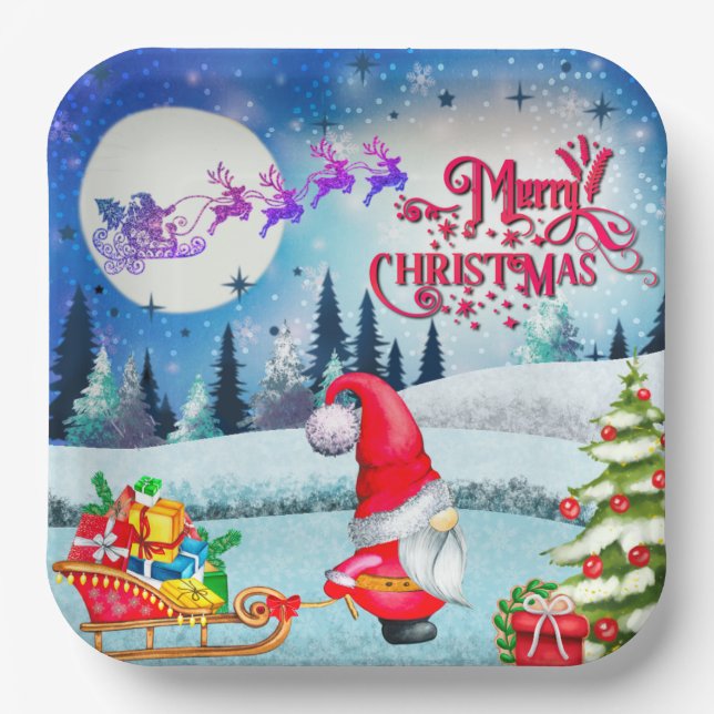 Plato De Papel Gnome Navidades Snowy Regalos de Santa (Anverso)