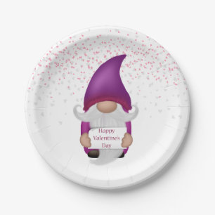 Plato De Papel Gnome Purple Heart Valentine