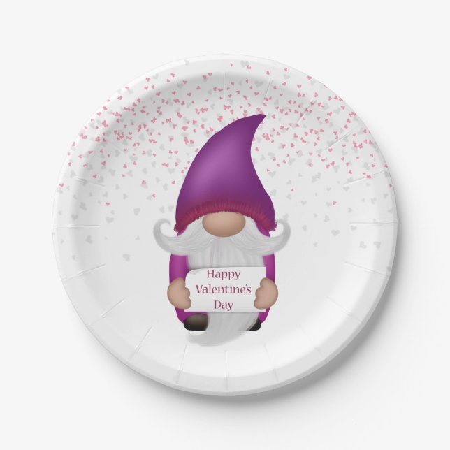 Plato De Papel Gnome Purple Heart Valentine (Anverso)