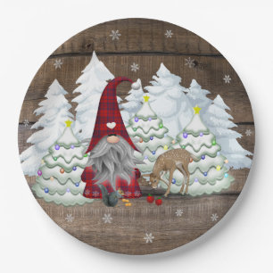 Plato De Papel Gnome Red Plaid Squirrel Christmas Tree Deer