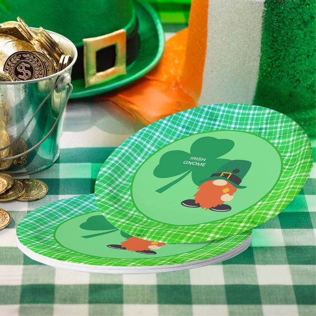 Plato De Papel Gnome Shamrock St Patrick (Irish Gnome Shamrock St Patrick's Paper Plates)