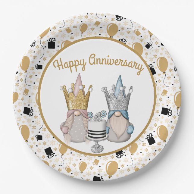 Plato De Papel Gnomes de feliz aniversario (Anverso)