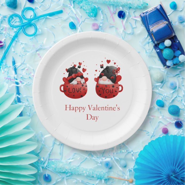 Plato De Papel Gnomes El día de San Valentín personalizado (Fiesta)