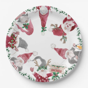Plato De Papel Gnomes rojos Navidades Fiesta Decoración acuarela