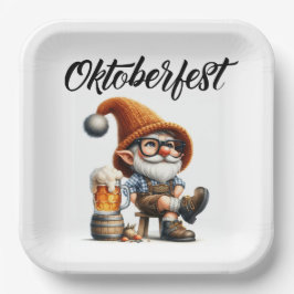 Plato De Papel Gnomo de la Cerveza de Oktoberfest