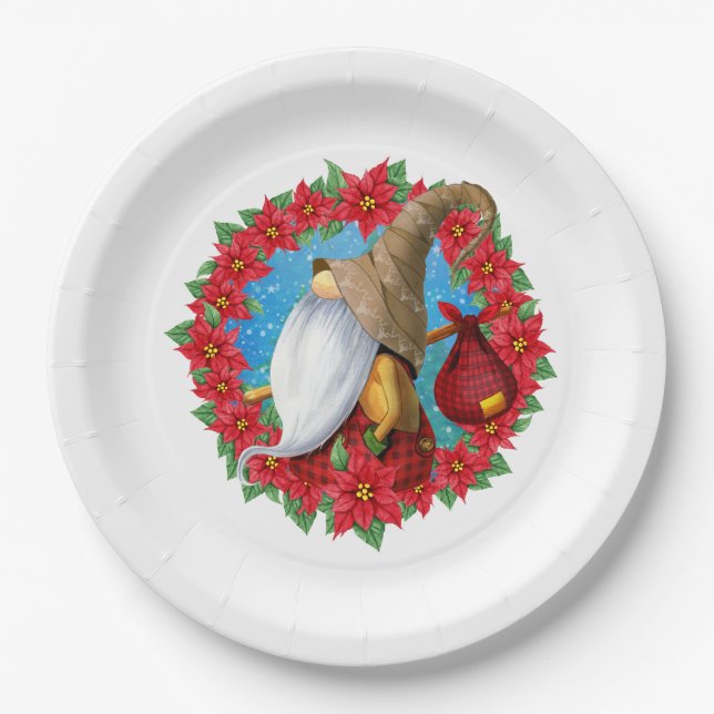 Plato De Papel Gnomo de Navidad nórdico (Anverso)