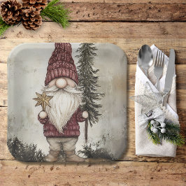 Plato De Papel Gnomo de Navidad para las fiestas