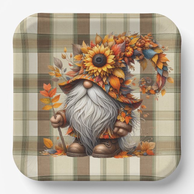 Plato De Papel Gnomo de Otoño  (Anverso)