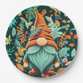 Plato De Papel Gnomo de Otoño