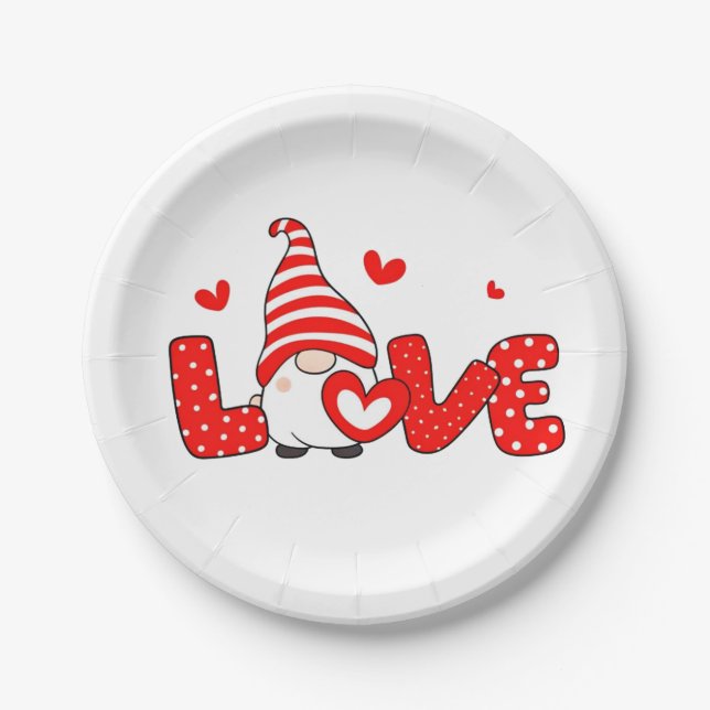 Plato De Papel gnomo del día de San Valentín (Anverso)
