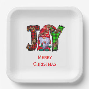 Plato De Papel Gnomos de Alegría Personalizados Feliz Navidad