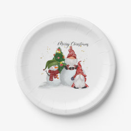 Plato De Papel Gnomos de Navidad
