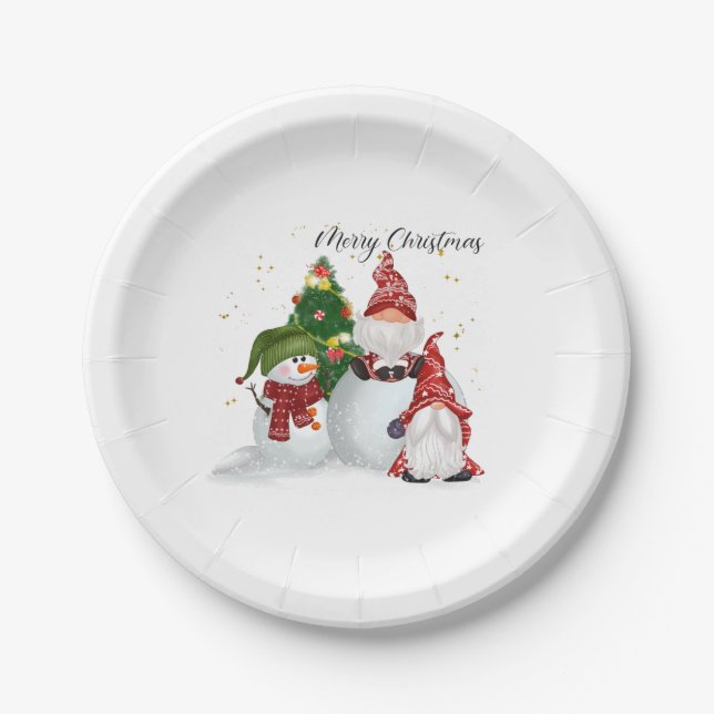 Plato De Papel Gnomos de Navidad (Anverso)