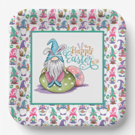 Plato De Papel Gnomos del conejo de Pascua