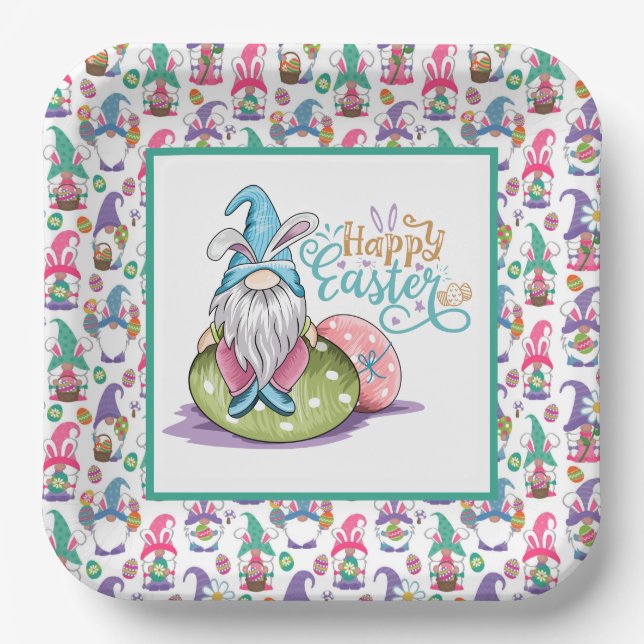 Plato De Papel Gnomos del conejo de Pascua  (Anverso)